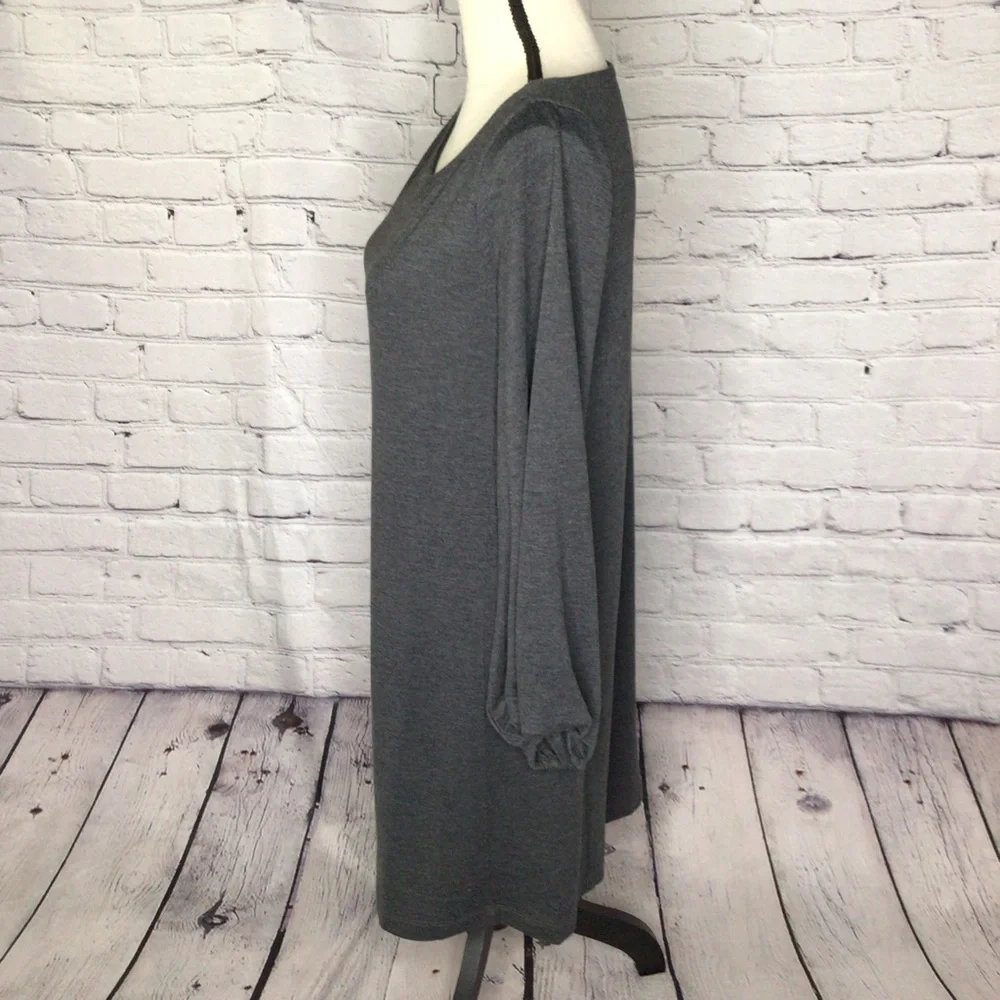 LOFT Gray Jersey Knit Ballon Sleeve Pullover Dress Small NWT